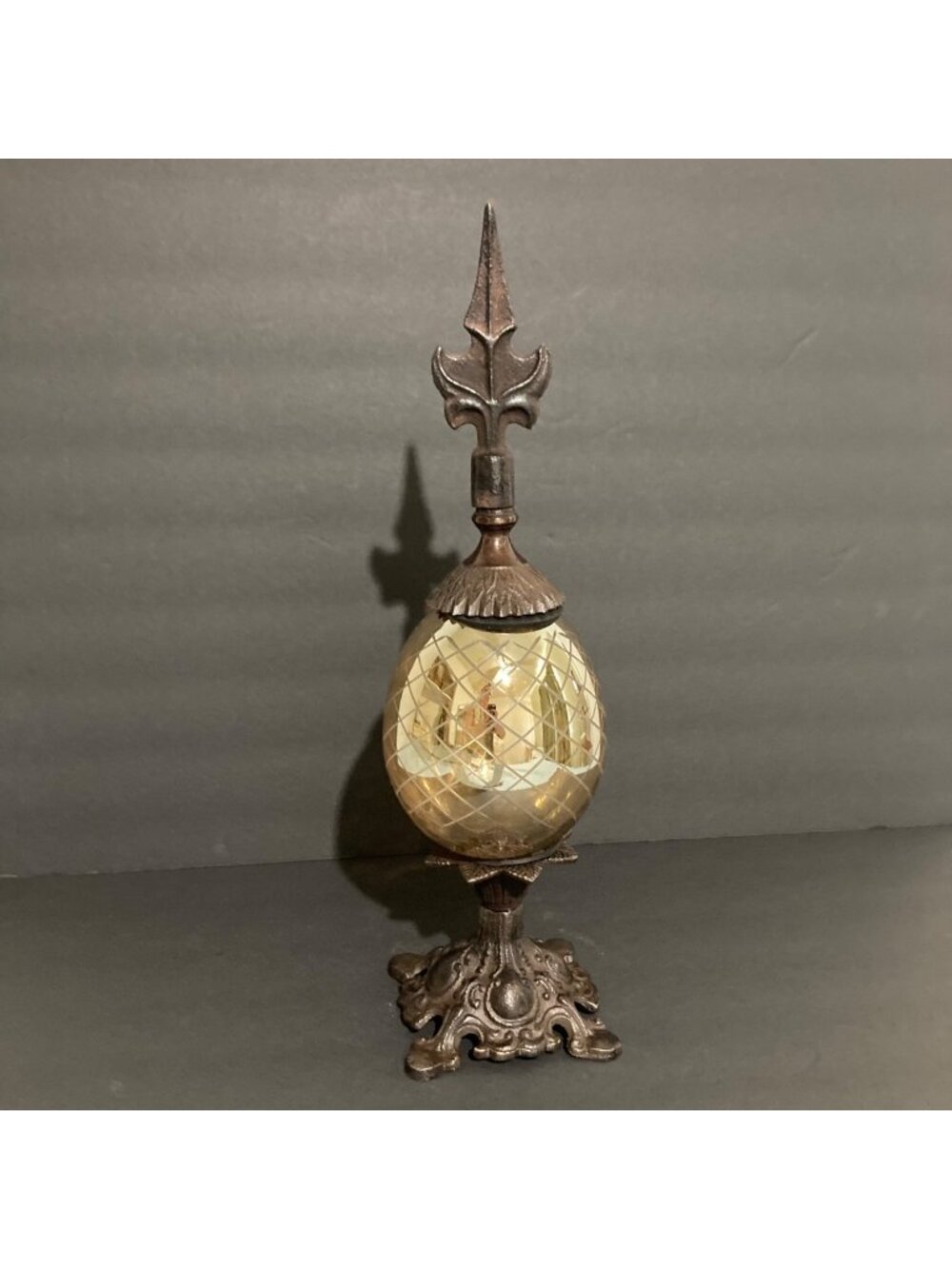 Vintage Hollywood Regency Cast Metal And Mirror Glass Finial Mantle Decor
